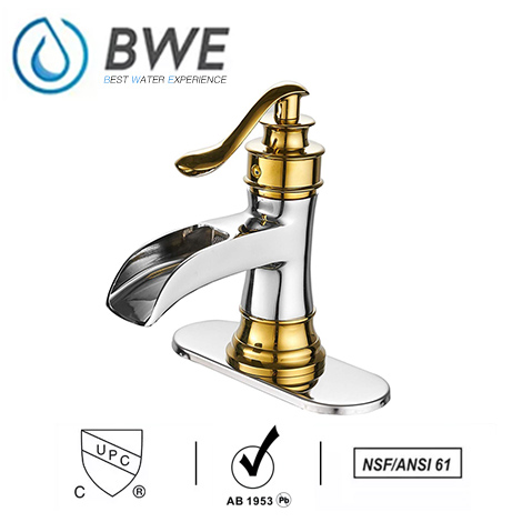 A 6556 Gold Waterfall Bathroom Sink Faucet Gold With Chrome Lavatory
