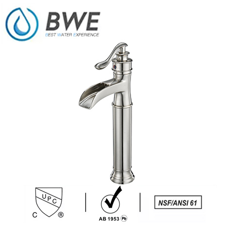 A 6556H N Waterfall Brushed Nickel Bathroom Vessel Sink Faucet Deck Mount