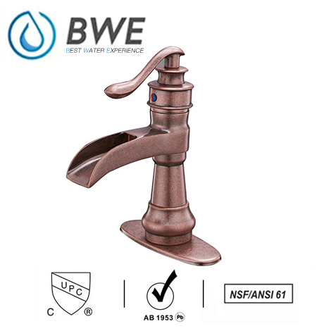 A 6558 Copper Waterfall Copper Bathroom Sink Faucet Deck Mount Lavatory