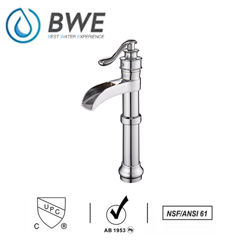 A 6558H C Waterfall Chrome Bathroom Vessel Sink Faucet Deck Mount 