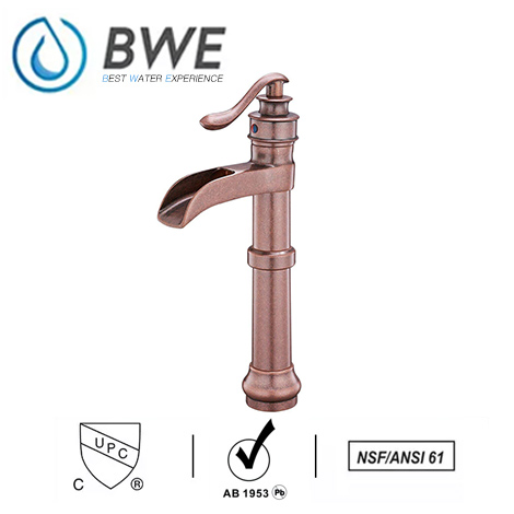 A 6558H Copper Waterfall Copper Bathroom Vessel Sink Faucet Deck Mount