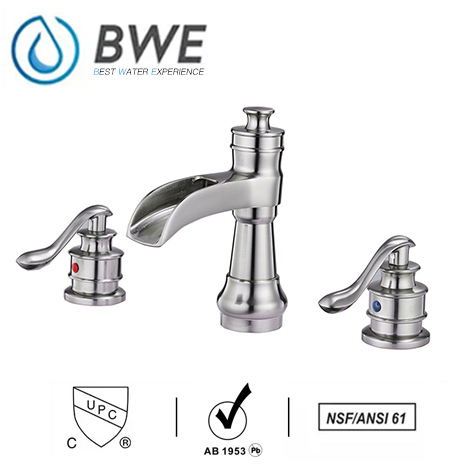 A 6558N S Brushed Nickel Waterfall Bathroom Sink Faucet Widespread Lavatory