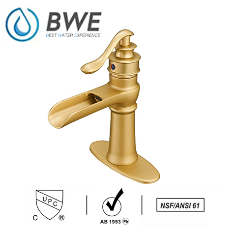 A 6135 BG Waterfall Brushed Gold Bathroom Sink Faucet