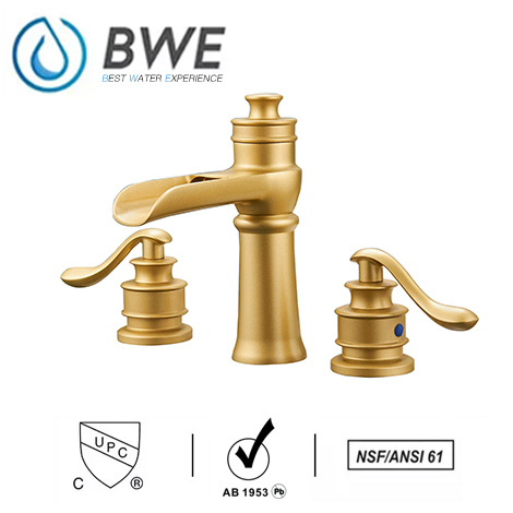 A 6135BG S Waterfall Brushed Gold Bathroom Sink Faucet