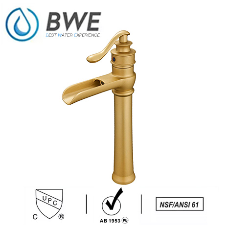 A 6135H BG Waterfall Brushed Gold Bathroom Vessel Sink Faucet