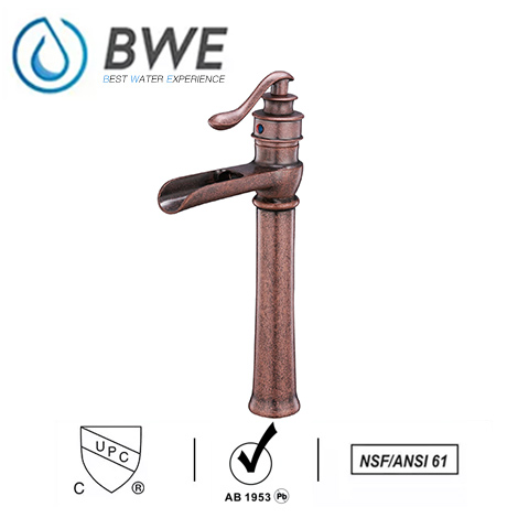 A 6135H Copper Waterfall Copper Bathroom Vessel Sink Faucet