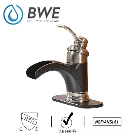 A 6137D Waterfall Brushed Nickel With Oil Rubbed Bronze Bathroom Sink Faucet