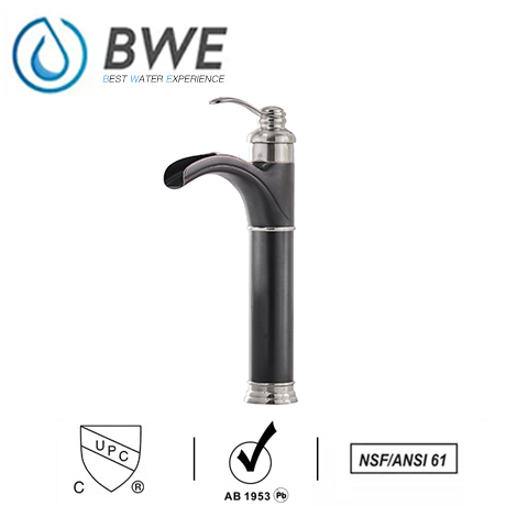 A 6137H D Waterfall Brushed Nickel With Oil Rubbed Bronze Bathroom Vessel Sink Faucet