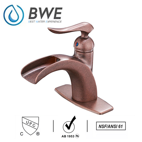 A 6557 Copper Bathroom Sink Faucet Copper Waterfall Deck Mount 