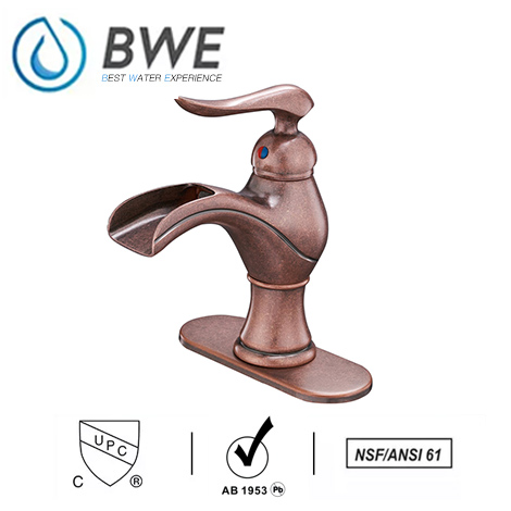 A 6559 Copper Waterfall Copper Bathroom Sink Faucet Deck Mount Lavatory