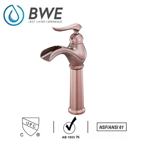 A 6559H Copper Waterfall Copper Bathroom Vessel Sink Faucet Deck Mount 