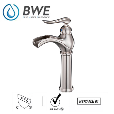 A 6559H N Waterfall Brushed Nickel Bathroom Vessel Sink Faucet Deck Mount 