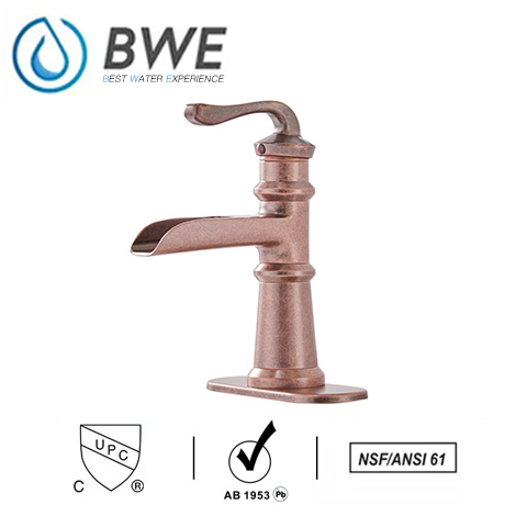 A 6560 Copper Waterfall Copper Bathroom Sink Faucet Deck Mount Lavatory