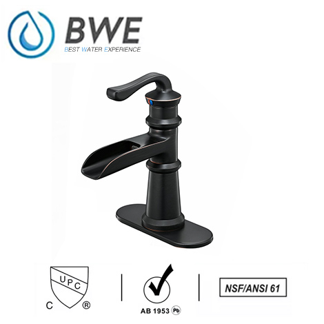 A 6560 ORB Waterfall Bathroom Sink Faucet Deck Mount Lavatory Oil Rubbed Bronze