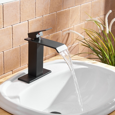 A 6004 MB Matte Black Bathroom Sink Faucet Waterfall Single Handle 1 Hole