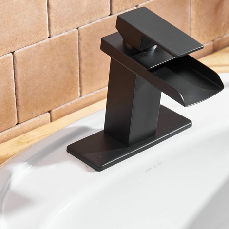 A 6004 MB Matte Black Waterfall Bathroom Sink Faucet Single Handle One Hole