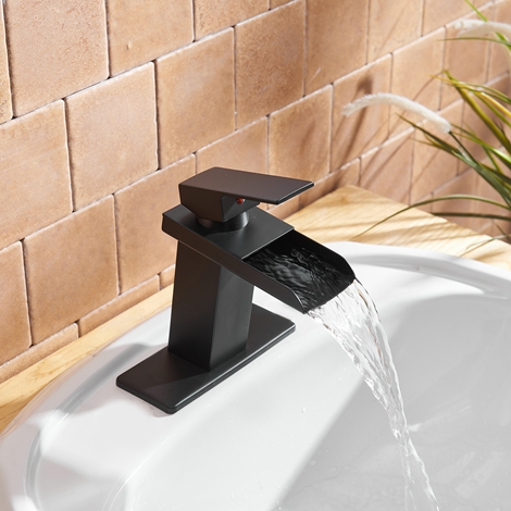 A 6009 MB waterfall Matte Black Bathroom Sink Faucet Single Handle One Hole