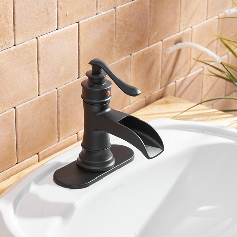 A 6556 MB Matte Black Bathroom Sink Faucet Waterfall Single Handle 1 Hole