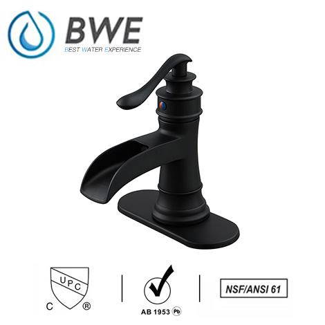 A 6556 MB Matte Black Bathroom Sink Faucet Waterfall Single Handle One Hole 1