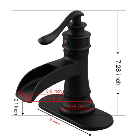 A 6556 MB Matte Black Bathroom Sink Faucet Waterfall Single Handle One Hole Deck Mount