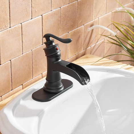 A 6556 MB Waterfall Matte Black Bathroom Sink Faucet Single Handle One Hole