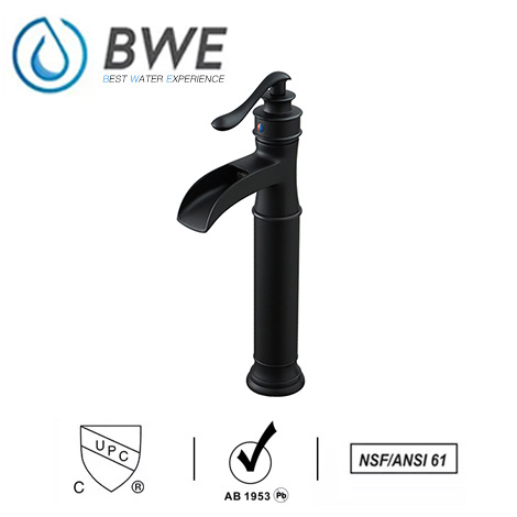 A 6556H MB Matte Black Bathroom Vessel Sink Faucet Waterfall Single Handle One Hole 1