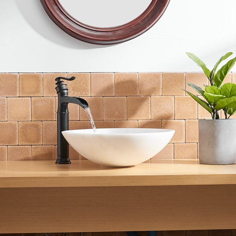 A 6556H MB Matte Black Bathroom Vessel Sink Faucet Waterfall Single Handle One Hole Deck Mount
