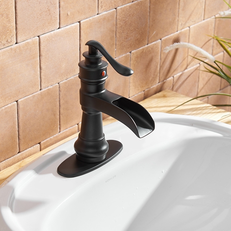 A 6558 MB Matte Black Waterfall Bathroom Sink Faucet Single Handle One Hole