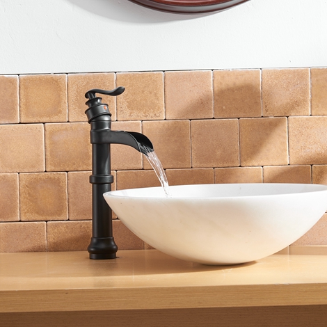 A 6558H MB Waterfall Matte Black Bathroom Vessel Sink Faucet Single Handle One Hole