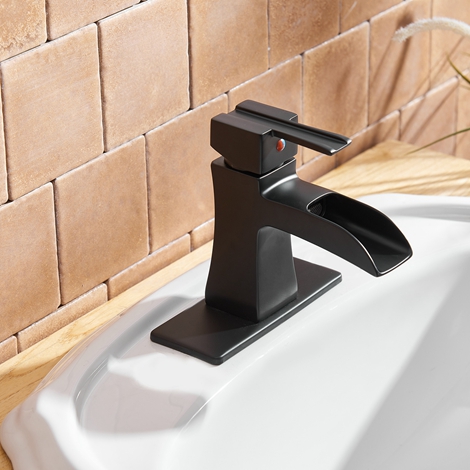 A 6572 MB Bathroom Sink Faucet Waterfall Single Handle One Hole Matte Black