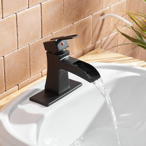 A 6572 MB Waterfall Matte Black Bathroom Sink Faucet Single Handle One Hole