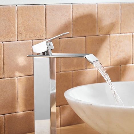 A 6004H C Chrome Bathroom Faucet with Drain Assembly and Supply Hose Lead free Waterfall Vessel Sink Faucet