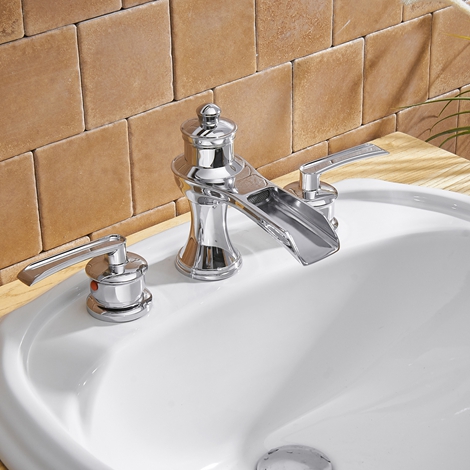 A 6571 C S Chrome Bathroom Faucet Lavatory Sink 8 inch 2 Handle 3 Hole Waterfall Widespread Bathroom Faucet