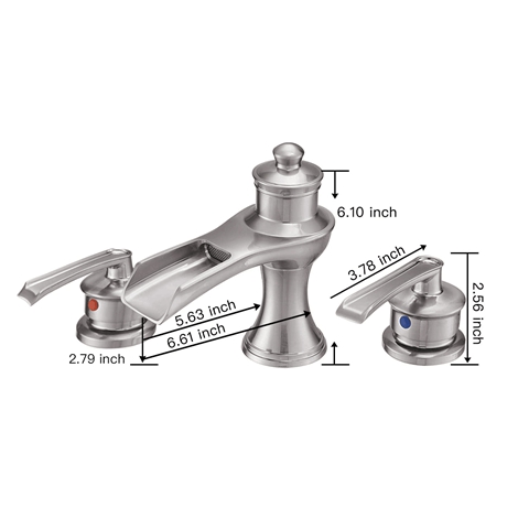 A 6571 N S Bathroom Faucet Lavatory Sink 8 inch 2 Handle 3 Hole Waterfall Widespread Bathroom Faucet Brushed Nickel 1