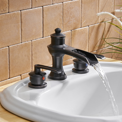 A 6571 N S Oil Rubbed Bronze Bathroom Faucet with Drain Assembly and Supply Hose Lead free Lavatory Sink 8 inch 2 Handle 3 Hole Waterfall Widespread Bathroom Faucet