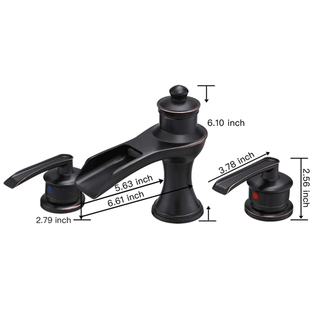 A 6571 ORB S Oil Rubbed Bronze Bathroom Faucet Sink 8 inch 2 Handle 3 Hole Waterfall Widespread Bathroom Faucet