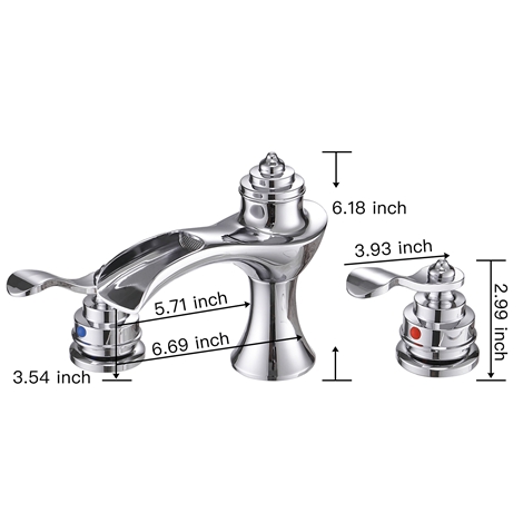 A 6573 C S Chrome Waterfall 8 16 inch 2 Handle 3 Hole Widespread Bathroom Faucet with Drain Assembly and Supply Hose Lead free Lavatory Sink
