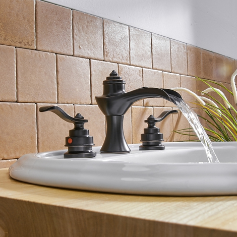A 6573 ORB S Widespread Bathroom Facuet with Drain Assembly and Supply Hose Lead free Lavatory Sink Waterfall 8 16 inch 2 Handle 3 Hole Mixer Tap Oil Rubbed Bronze