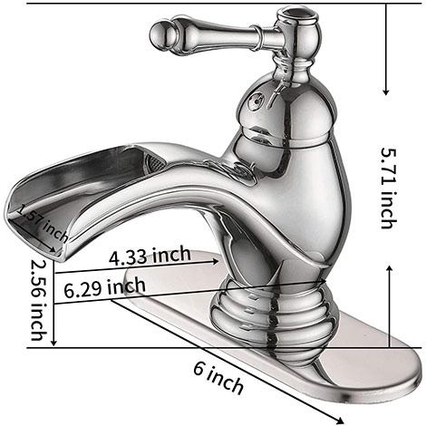 A 6574 C BWE Chrome Bathroom Faucet Single Handle One Hole with Drain Assembly and Supply Hose Lead free Lavatory Sink Waterfall Faucet Deck Mounted