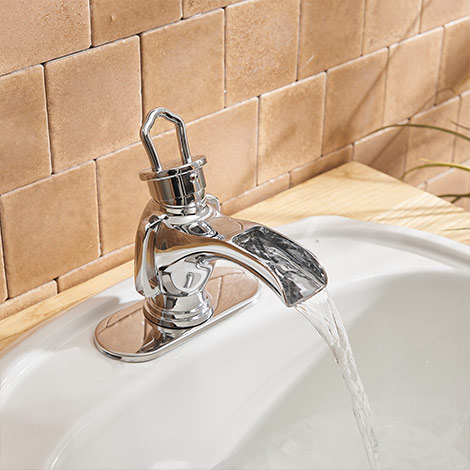 A 6574 C Bathroom Sink Faucet Single Handle One Hole with Drain Assembly and Supply Hose Lavatory Waterfall Faucet Chrome