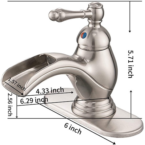 A 6574 N Brushed Nickel Waterfall Faucet with Drain Assembly and Supply Hose Lead free Lavatory Bathroom Sink Faucet Single Handle Mixer Tap One Hole Deck Mounted