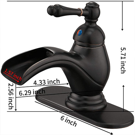A 6574 ORB Oil Rubbed Bronze Single Handle Bathroom Faucet with Drain Assembly and Supply Hose Lead free Lavatory Sink Waterfall Faucet One Hole