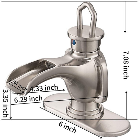 A 6575 N Brushed Nickel Bathroom Sink Faucet with Drain Assembly and Supply Hose Lavatory Waterfall Faucet Single Handle Mixer Tap One Hole Deck Mounted