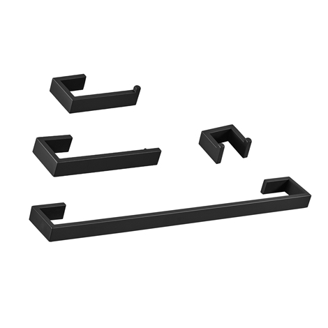 A 1011 Black Bathroom Accessories Set 4 Pieces Towel Bar Set with Towel Holder Robe Hook Toilet Paper Holder Matte Black Bathroom Hardware Set