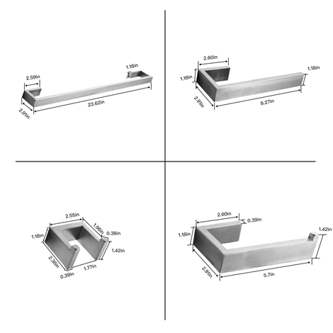 A 1011 N Bathroom Accessories Set 4 Pieces Towel Bar Set Brushed Nickel with Towel Holder Robe Hook Toilet Paper Holder Bathroom Hardware Set Bath Hardware Accessory Kit Wall Mount Stainless Steel