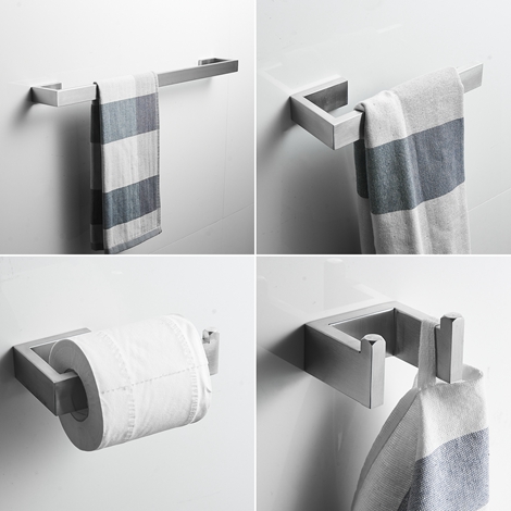 A 1011 N Brushed Nicke Bathroom Accessories Set 4 Pieces Towel Bar Set l with Towel Holder Robe Hook Toilet Paper Holder Bathroom Hardware Set Bath Hardware Accessory Kit Wall Mount Stainless Steel