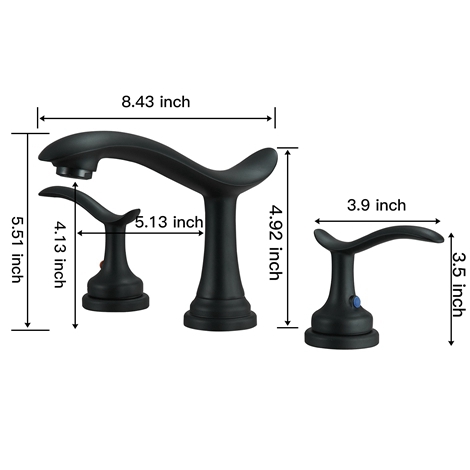 A 16431 Black Widespread Bathroom Faucet with Drain Assembly and Supply Hose Lead free Black Bathroom Faucet Two Handle 3 Hole 8 16inch Lavatory Sink Matte Black