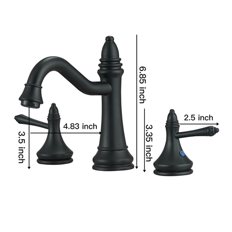 A 16436 Black Widespread Bathroom Faucet Matte Black with Drain Assembly and Supply Hose Lead free 2 Handle 8 16 inch Black Bathroom Faucet Lavatory Sink