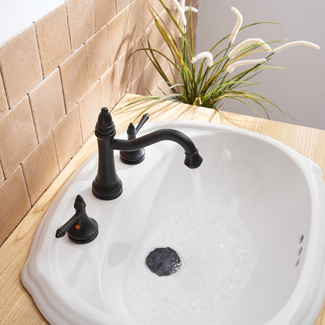 A 16436 Black Widespread Bathroom Faucet Matte Black with Drain Assembly and Supply Hose Lead free 2 Handle 8 16 inch Black Bathroom Faucet