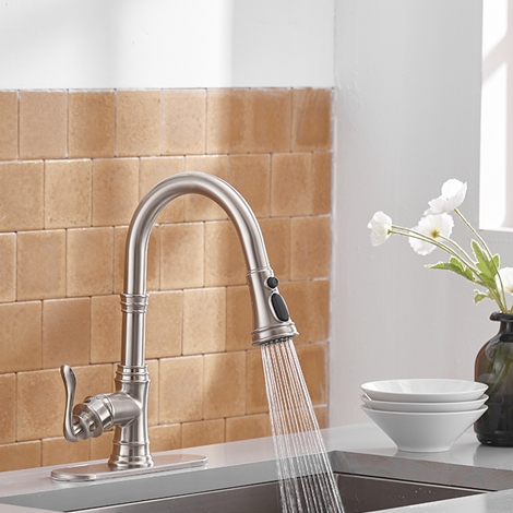 A 4551N Single Handle High Arc Brushed Nickel Pull out Kitchen FaucetSingle Level Stainless Steel Kitchen Sink Faucets with Pull down Sprayer